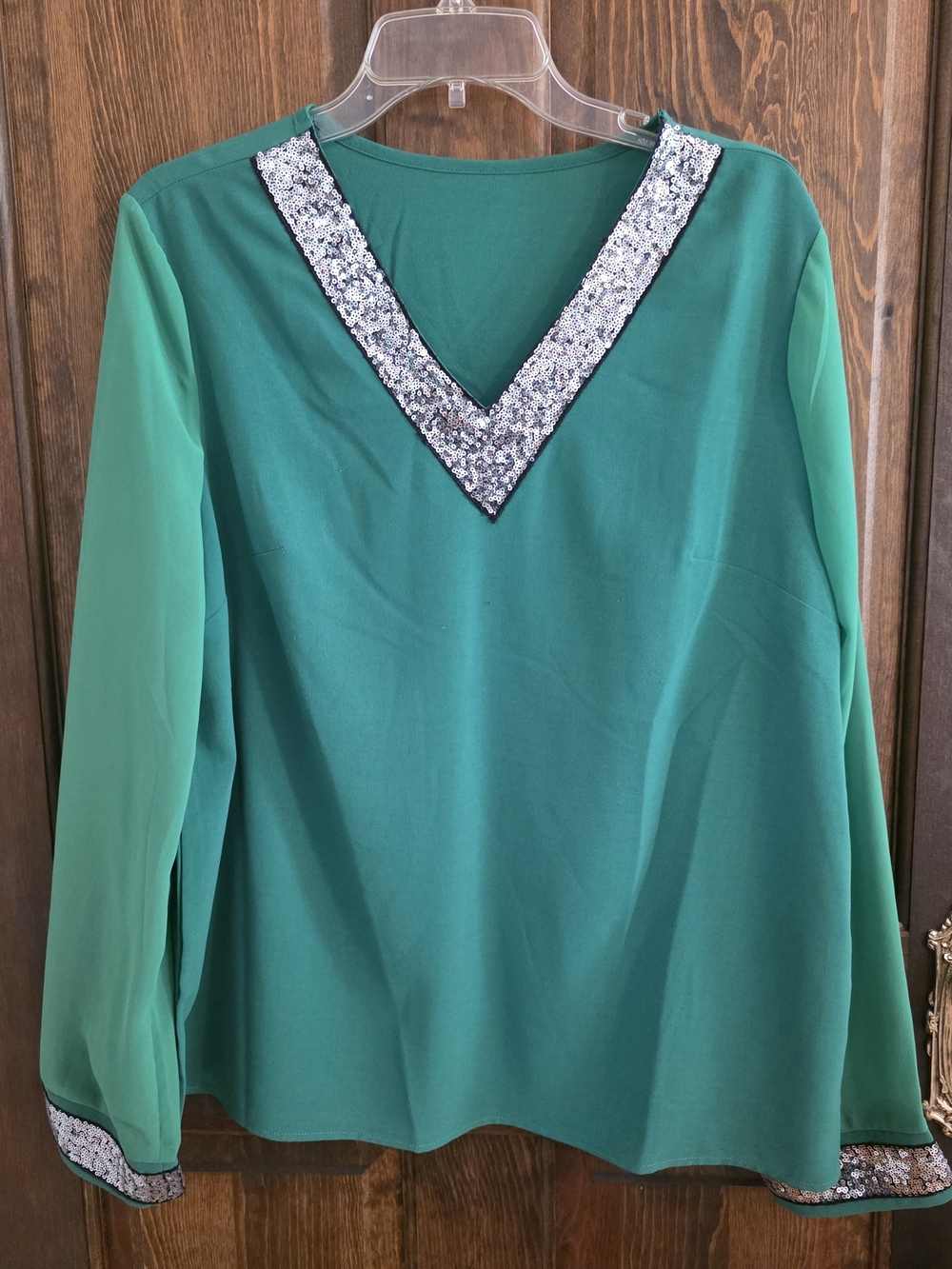 Sequin V-Neck Emerald Green Women’s Top